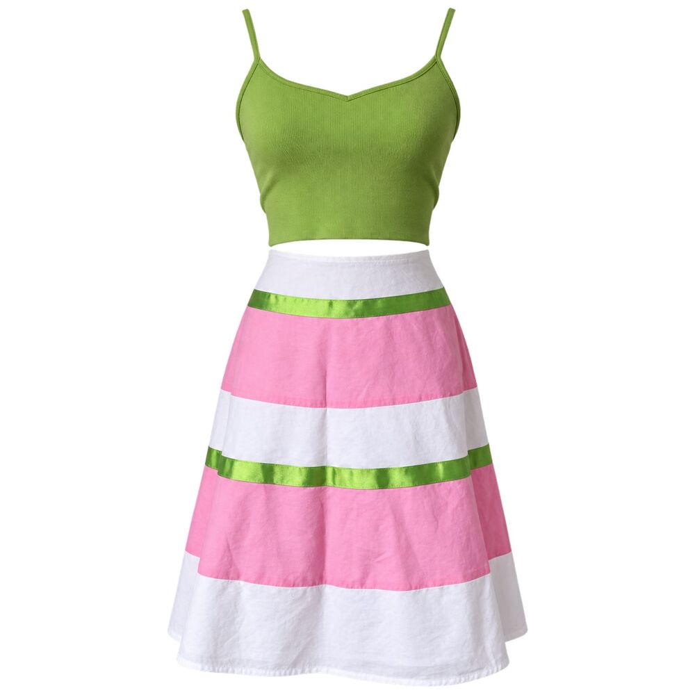 Vintage Moda International Y2K Ribbon Trim Striped A Line Skirt | Size 6